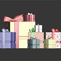Colorful Gift Boxes With Bows In Various Sizes And Patterns For Wrapping 3d model
