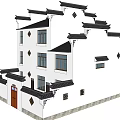 Chinese Style Detached Villa With White Walls Black Tiles And Carved Windows