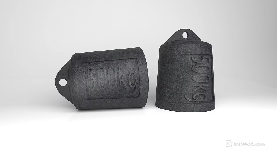Two Black 500kg Weights With Hanging Holes And Engraved Markings 3d model 