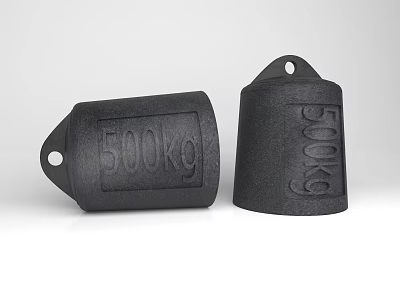 Two Black 500kg Weights With Hanging Holes And Engraved Markings 3d model