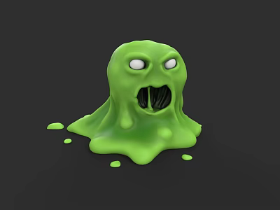Green Slime Creature Character With Open Mouth White Eyes And Dripping Slime Details 3d model