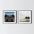 Two Framed Landscape Paintings Featuring Mountain Valley And Seaside Trees On Wall