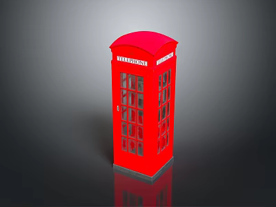 Red Vintage Telephone Booth With Transparent Windows And Classic Telephone Sign 3d model