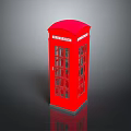Red Vintage Telephone Booth With Transparent Windows And Classic Telephone Sign