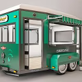 Green Mobile Food Truck With Awning Open Design Balloons And Menu Board