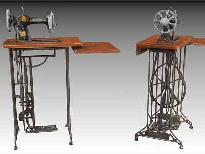 Vintage Sewing Machines with Wooden Tabletop and Metal Stands for Home Use 3d model