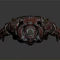 Armored Warrior Character With Creature Inspired Red Black Intricate Armor Design