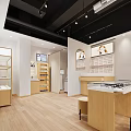 Modern Eyewear Store Interior With Display Shelves Counter Stools And Wall Screens 3d model