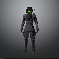 Futuristic Full Body Protective Suit With Gas Mask And Green Illuminated Lights