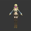 Anime Female Character With Blonde Hair Blue Top Brown Skirt Black Socks And Boots