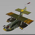 Vintage Green and Yellow Biplane Airplane 3D Model with Red Flag and Number 40 Design