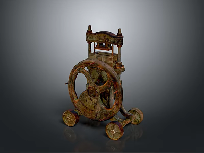 Vintage Rustic Industrial Mechanical Device With Large Wheels And Metal Structure 3d model