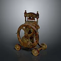 Vintage Rustic Industrial Mechanical Device With Large Wheels And Metal Structure