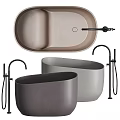 Modern Minimalist Bathtub Collection In Gray Beige With Black Faucet And Shower Fixtures