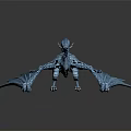 Blue Scaled Flying Dragon With Extended Wings In Flight Pose Against Dark Background With Reflection
