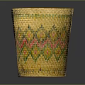 Woven Yellow Basket With Green Red Patterns For Home Daily Essentials Storage 3d model