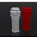 Two Decorative White And Red Pillars With Ornamental Lantern Style Tops 3d model