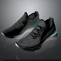 Gray Knit Athletic Sneakers With White Sole And Blue Side Accents