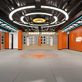 Super Energy Gym Interior With Orange Black Decor Circular Lights Punching Bags And Wall Slogans