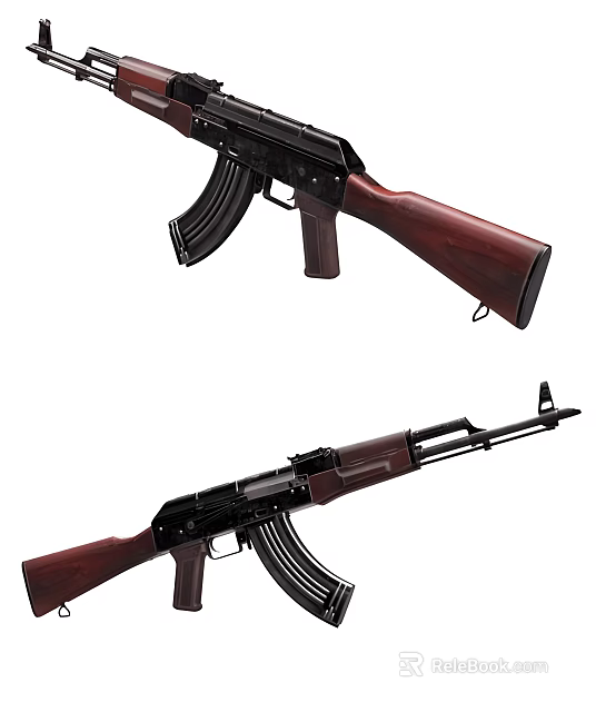 Two AK Rifles With Disassembled Parts Wooden Stock And Metal Magazine 3d model 