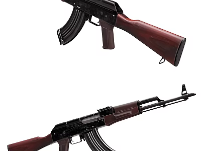 Two AK Rifles With Disassembled Parts Wooden Stock And Metal Magazine 3d model