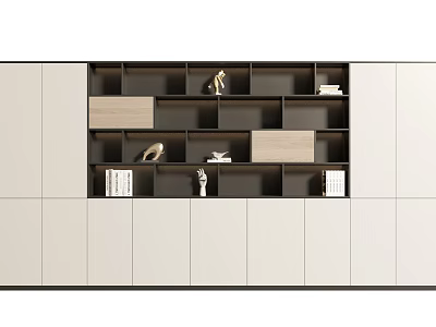 Modern Minimalist Bookcase Design With Open Shelves Wooden White Compartments Decorative Items And Books 3d model