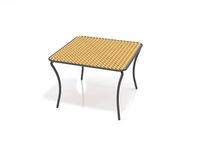 Coffee Table With Square Woven Yellow Top And Black Curved Legs 3d model