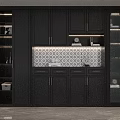 Modern Black Wine Cabinet With Glass Doors Built-in Lighting And Storage Space