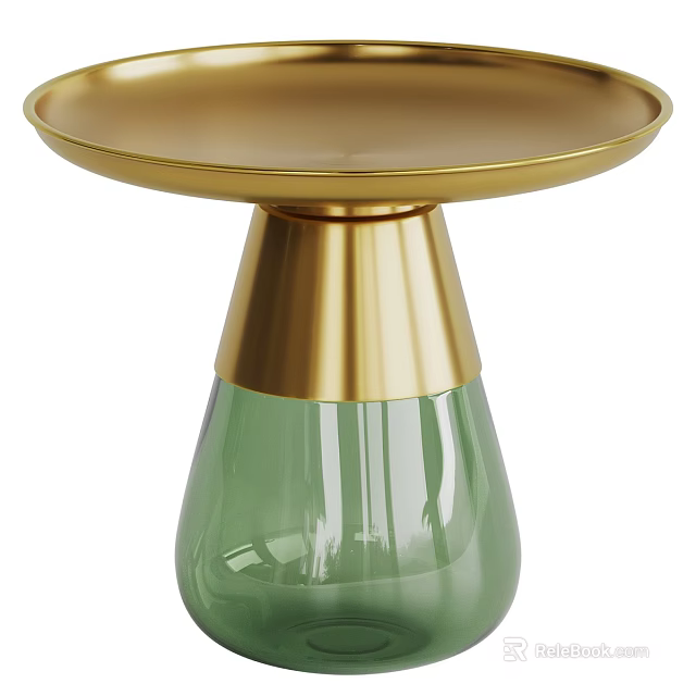 Elegant Modern Round Side Table With Gold Top And Green Glass Base 3d model 