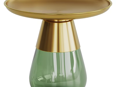 Elegant Modern Round Side Table With Gold Top And Green Glass Base 3d model