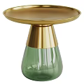 Elegant Modern Round Side Table With Gold Top And Green Glass Base