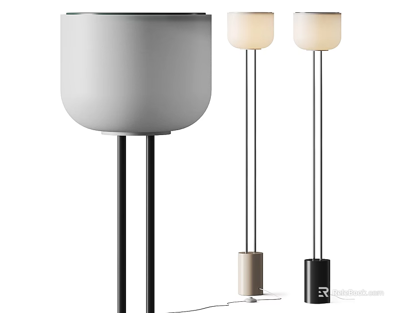 Stylish Modern Floor Lamps Featuring White Black Beige Shades And Silver Metal Poles 3d model 