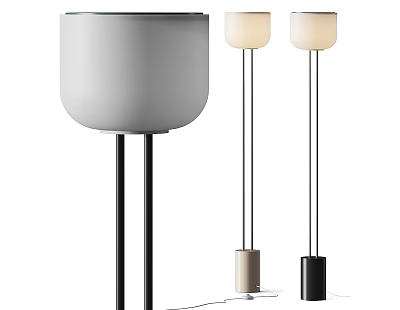 Stylish Modern Floor Lamps Featuring White Black Beige Shades And Silver Metal Poles 3d model