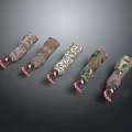 Five Different Camouflage Pattern Tongue Models With Pink Tips On Dark Background