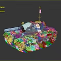 Military Tank With Camouflage Paint Cannon Flag On Top Tracks And Equipment Details
