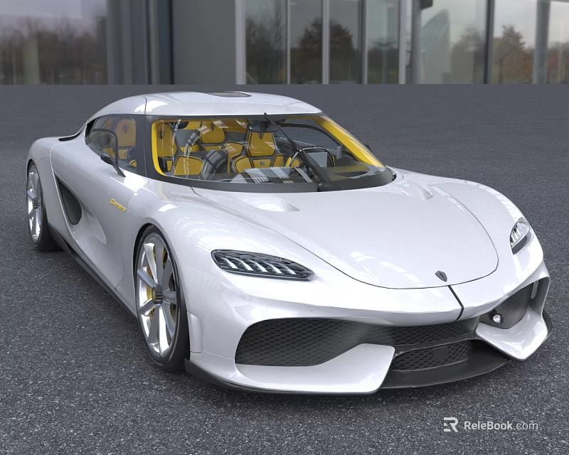 Silver Sports Car With Sleek Aerodynamic Body And Yellow Interior Seats 3d model 