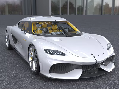 Silver Sports Car With Sleek Aerodynamic Body And Yellow Interior Seats 3d model