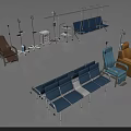 Medical Seating And Equipment With Infusion Stands And Colored Waiting Chairs