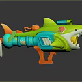Toy Water Gun Shark Shaped Design With Green Blue Orange Star Pattern And Transparent Handle