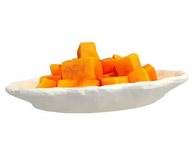 Fresh Vibrant Orange Papaya Cubes Served In White Ceramic Plate 3d model