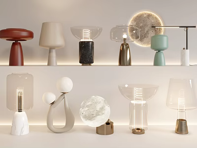 Modern Design Table Lamps With Various Shapes Glass Metal And Marble Bases For Home Decor 3d model