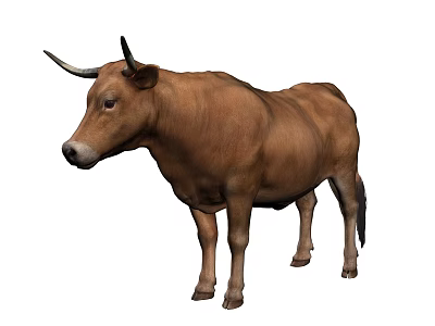 Realistic Brown Horned Cow Standing On White Background 3D Illustration 3d model