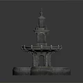 Ornamental Three Tiered Stone Garden Fountain With Intricate Base Design