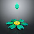 Unique Decorative Plant With Green Petals Yellow Center And Green Spherical Top Structure