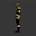 Black And Yellow Armored Superhero Character With Costume Design And Helmet