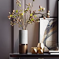 Modern Entryway Console Table And Side Cabinet With Vase Artwork Golden Accents And Geometric Decor