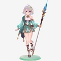 Game Movie Character Silver Hair Purple Eyes Green White Outfit Holding Long Staff Blue Tip