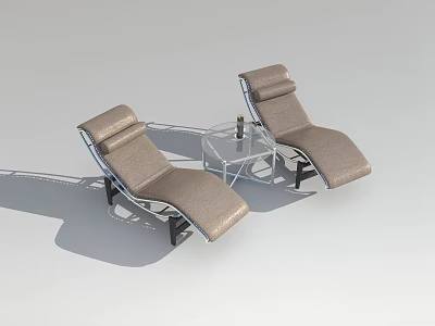 Pair of Modern Upholstered Lounge Chairs With Metallic Frame And Glass Side Table 3d model