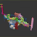 Industrial Facility 3D Model With Equipment Pipes Yellow Supports And Structural Layout