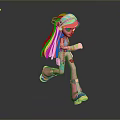 3D Animated Game Movie Character With Pink Blue Outfit Headband Long Hair Running Pose